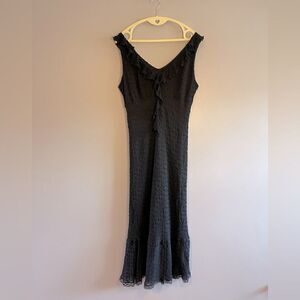 Vintage Jonathan Martin Studio Silk Eyelet Sleeveless Ruffle Flounce Dress Black